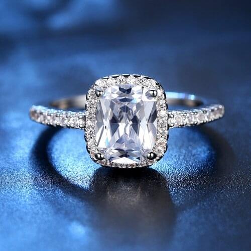 Silver Plated Ring Bague Femme Fashion Square Wedding & Engagement Ring for Women Made with Cubic Zirconia Jewelry