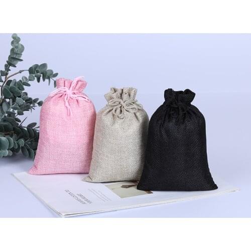 10Pcs 6 Sizes Linen Drawstring Gift Bags Natural Burlap Gift Candy Bag Wedding Party Favor Pouches Jute Jewelry Packaging Bags