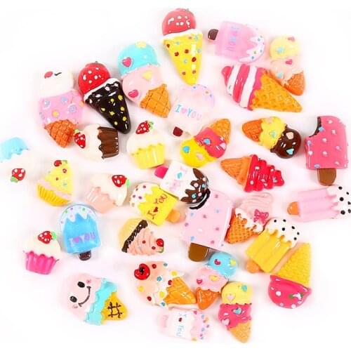 10pcs Resin Cartoon Ice Cream Decoration Crafts Flatback Cabochon Scrapbooking Fit Phone Embellishments Kawaii Diy Accessories