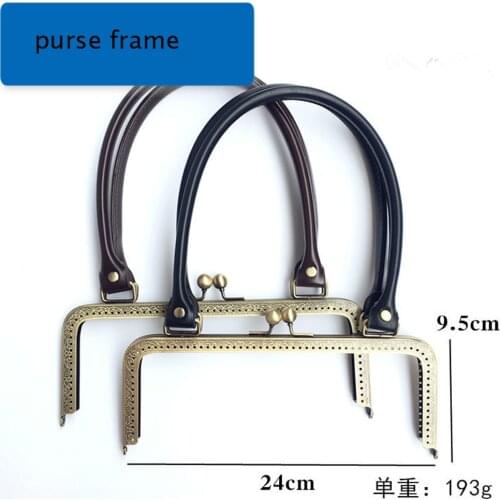 24cm women bag making metal clasp knurling purse frame kiss buckle with PU handle 2pcs/lot
