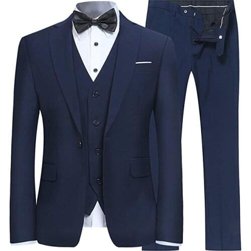 2019 Navy Blue High Quality Mens Slim Fit Suit Tailored Made Mens Business Wedding Suits 3 Pieces Costume Suits