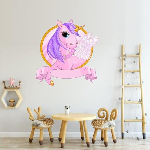 3D Pink Unicorn Wall Sticker for Childrens Room Living Room Bedroom Stickers Wall Decoration Modern Art Mural