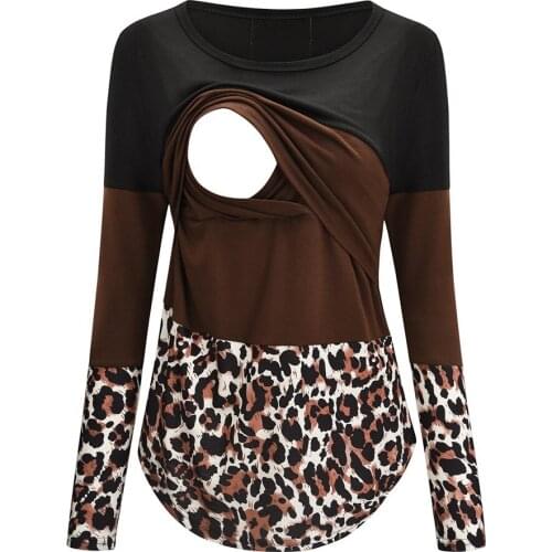 4# Leopard Print Maternity T-shirts Women Maternity Long Sleeve Nursing Tops T-shirt For Breastfeeding Pregnant Tees Zwanger
