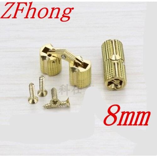 4PCS 8mm brass Barrel Hinges Cylindrical Hidden Cabinet Concealed Invisible Brass Hinges Mount Door Furniture Hardware