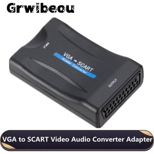 VGA to SCART Video Audio Converter Adapter with Remote Control Power Cable Digital Video Audio TV Signal Converter for DVD Box