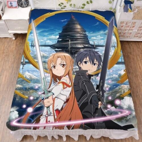 Anime Sword Art Online SAO character sexy girl boy Yuuki Asuna & Kirigaya Kazuto milk fiber sheet & flannel blanket 150x200cm