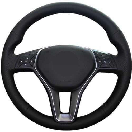 Car Steering Wheel Cover Hand-stitched Black Genuine Leather For Mercedes Benz A-Class 2013-2015 B-Class 2011-2014 CLA