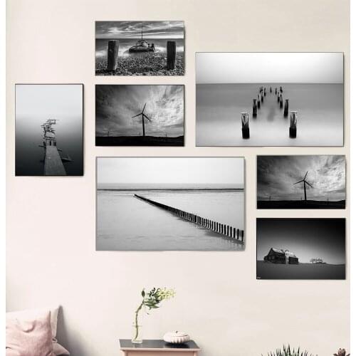Black and White Simple Landscape Artistic Conception Canvas Art Dector Painting Art Decorative Wall Pictures Bedroom Decor