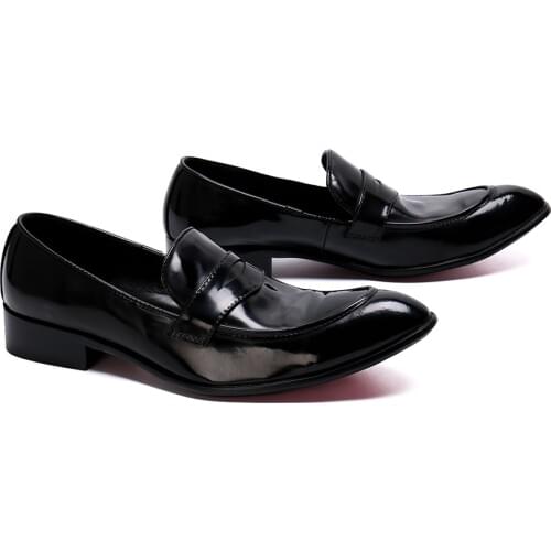 Italian Style Handmade Slip On Formal Mens Shoes scarpe uomo Black Solid Genuine Leather Shoes Men calzado hombre Size 38-47