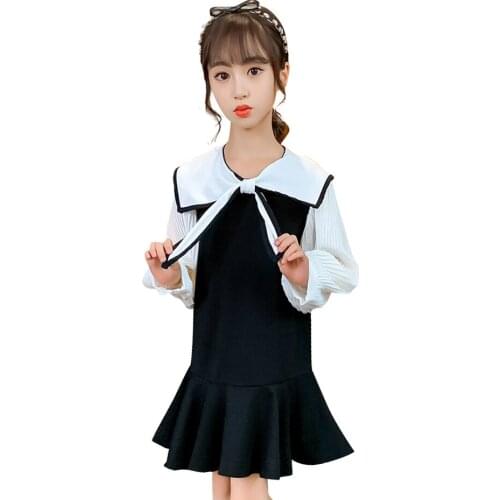 Teenage Girl Dress Patchwork Girls Dresses Big Bow Kid Dress Casual Style Girls Clothing 6 8 10 12 14