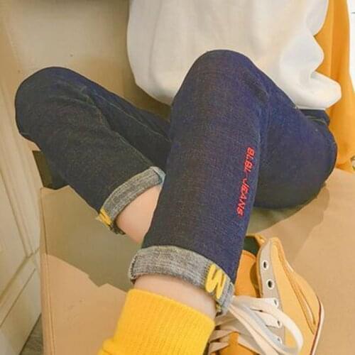 Spring Autumn Casual Girls Denim Jeans Blue Slim Fit Cute Trousers for Girl Crimping Pants Kids Clothing 6 8 12 14 Years Clothes