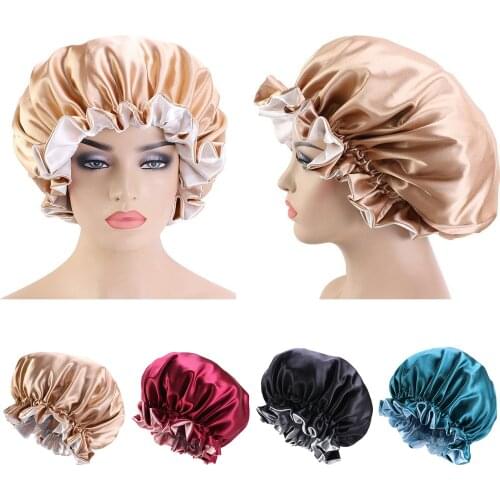 Elastic Silk Satin Night Sleep Cap Hair Bonnet Hat Shower Caps for Women Girls