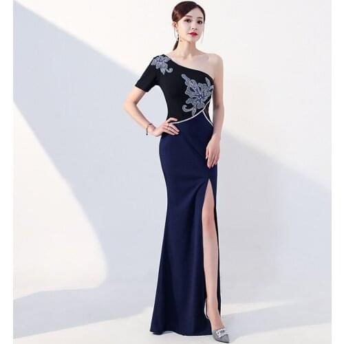 Evening Dress Beads Appliques Elegant One-Shoulder Short Sleeves Mermaid Floor-length Plus size Women Formal Party Dresses C1348