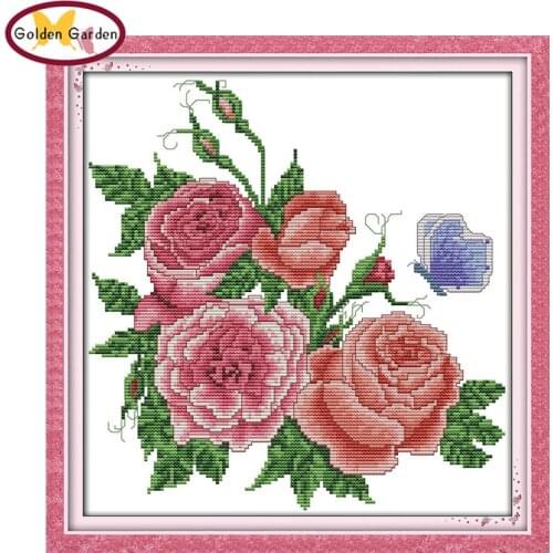 GG Roses Flower Handcraft Chinese Needlework Embroidery Christmas Counted Cross Stitch Patterns Free Chart for Home Decoration