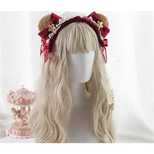 Lolita Daily Bear ear Headband Lovely Bowknot headband Hair Accessories Mori Girl Kawaii cosplay hairwear B1003