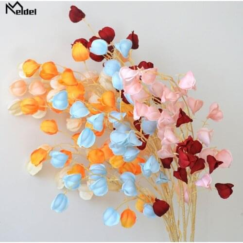 Meldel Artificial Flower Silk Gooseberry 3 Forks Groundcherry Home Party Wedding Decor Physalis Lantern Fruit Flower Arrangement