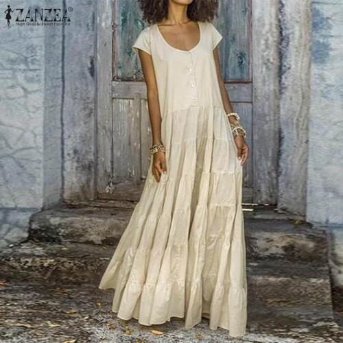 2021 ZANZEA Casual Button Shirts Elegant Ruffle Dress Womens Sundress Vestidos Female Short Sleeve Robe Summer Dress