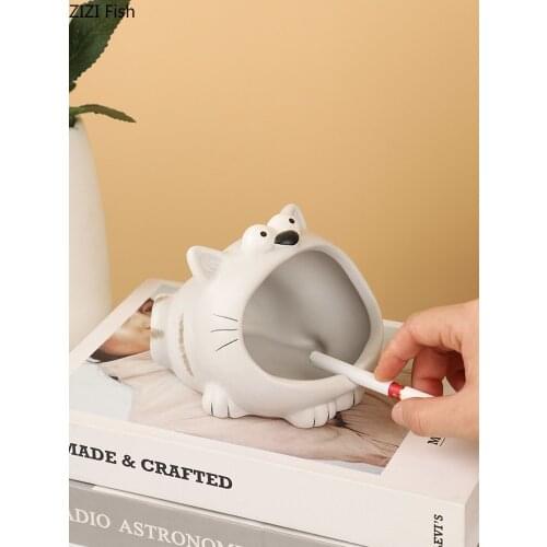 Creative Cute Big Mouth Animal Ceramic Ashtray Cartoon Cat Fish Ashtray Household Large Capacity Ash Storage Container Art Decor