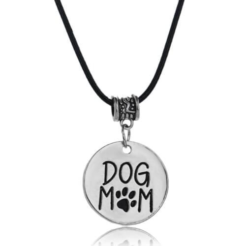 Dog Mom Mommy Foot Print Pet Claw Paws Round Pendant Necklace Women Family Love Beads Leather Rope Charm Jewelry Party Xmas Gift