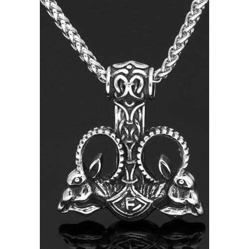 Men stainless steel nordic viking amulet goat thor hammer Mjolnir rune necklace -with gift bag
