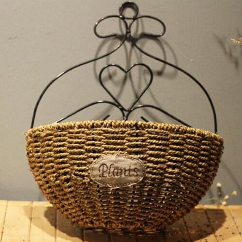 Wall Hanging Hand Straw Woven Flower Storage Basket Organizer Home Garden Decor Wear-resistant Sturdy living room Garden Decor