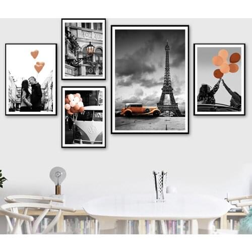 Wall Art Painting Romantic Love Retro Paris Tower Balloon Cars Canvas Prints Nordic Posters Wall Prints For Wedding Home Decor