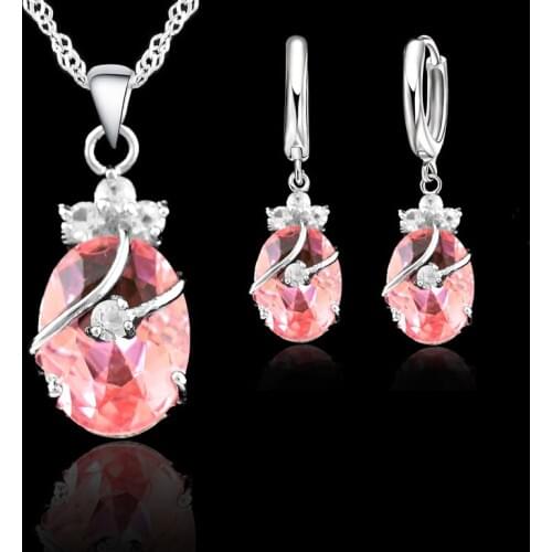 925 Sterling Silver Austrian Crystal Water Drop Pendant Necklace Charming New Women Jewelry Sets Real Stick Earrings Sets