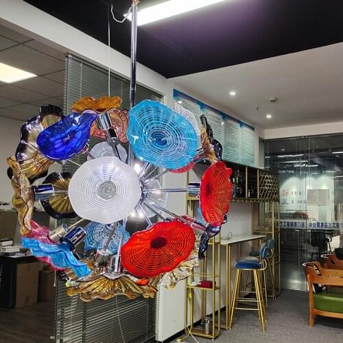 GIRBAN Flower Ceiling Chandeliers Blown Glass Chandelier Lighting LED Murano Art Light Room Decor Flower Plates Lamp Home Hotel