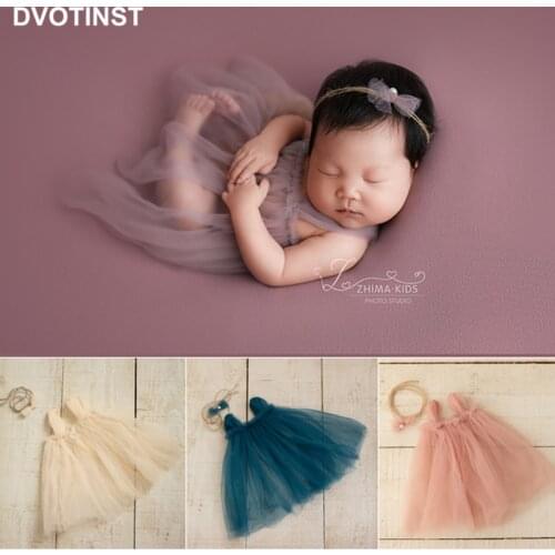 Dvotinst Newborn Photography Props Baby Outfits Set Mesh Dress Headband 2pcs Fotografia Accessories Studio Shooting Photo Props
