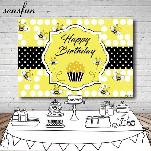 Sensfun Cartoon Bee Theme Backdrop For Photo Studio Yellow Baby Shower Birthday Party Photography Backgrounds 7x5ft Vinyl