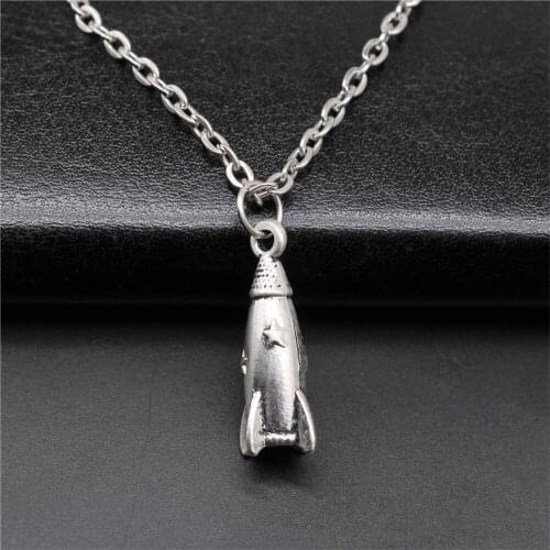 Vintage Antique Silver Color 24x9x9mm 3D Rocket Charms Pendant Necklace For Women Lady Girl Jewelry Gift