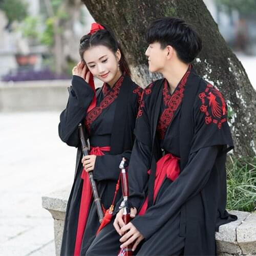Men Women Ancient Chinese Hanfu Couple Swordsman Festival Stage Performance Folk Dance Traditional Cosplay Costume Outfits