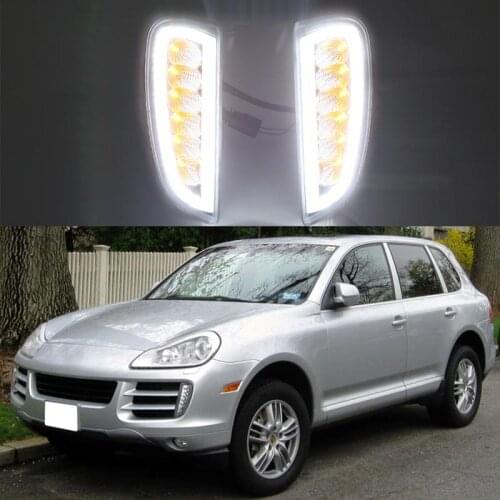 LED DRL Daytime Running Lights Front Bumper Fog Lamp w/ Turn Signal For Porsche Cayenne 2007-2010