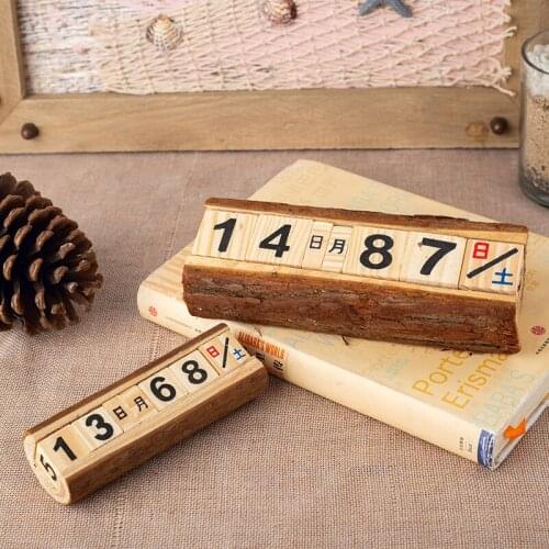 Log Decoration Wooden Calendar Crafts Desk Calendar Decoration Wood Block Small Calendar Set Perpetual Calendar