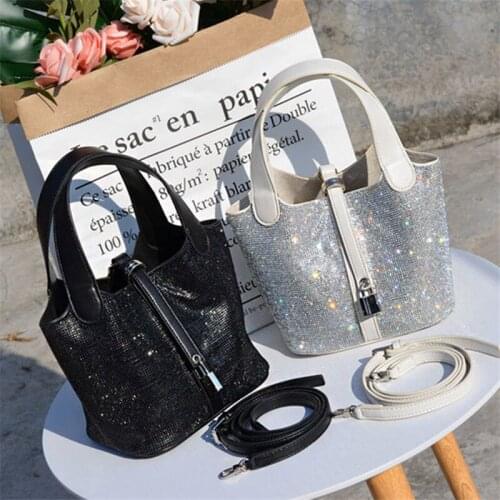 2021 New Fashion Full Crystal Women Handbag Casual Ladies Bucket Tote Bag Black Crossbody Shoulder Bags Female Purse