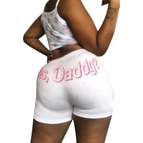 Womens Yes,Daddy?Letter Print Shorts High Waist Slim Fit Sport Casual Shorts Plus Size Clothing Homewear
