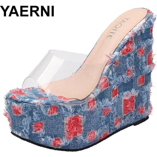 YAERNI New Fashion Female 2021 Summer Platform Pumps Wedges High Heels Pumps Women Mixed Colors Beach Mules Shoes Woman