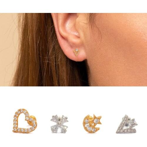 1Pc Stainless Steel CZ Cartilage Earring Eye Flower Safety Pin Helix Tragus Conch Screw Back Stud Ear Piercing Jewelry