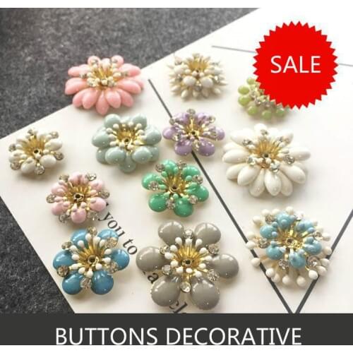 1pcs Drops Oil White Pink Daisies Flower Metal Buttons For Clothing Rhinestones Buttons Decorative Hair Accessories Sewing Diy