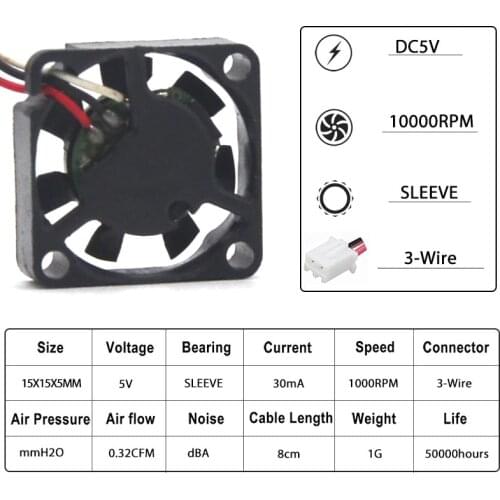 2pcs SXDOOL super mini micro fan 1505 5V 0.03A 1.5cm 15mm 1505 15x15x5 mm mini server cooling fan