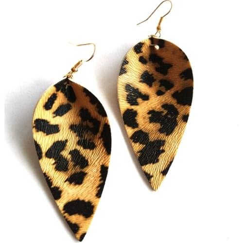 2018 New Jewelry Teardrop Genuine PU Leather Leaf Leopard Earrings