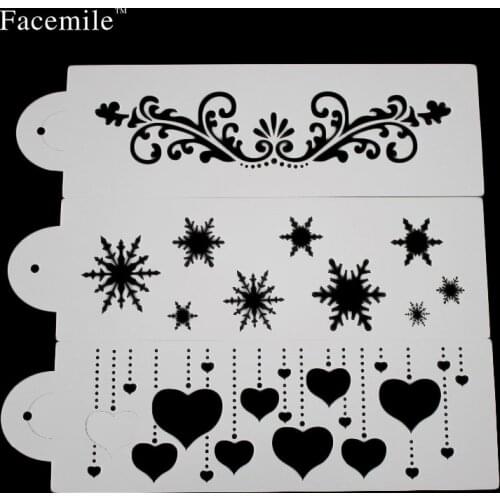 3pcs Heart Snowflake Flower Gift Stencil Side Gift Top Stencil Decorating Stencils Fondant Mold Gift Christmas Decorating Tool