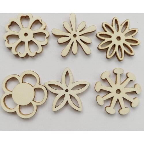 50pcs Laser Cut Wood Flower Shaped Cutouts Wooden Embellishment Ornaments for DIY Craft Scrapbooking Card Wedding Christmas