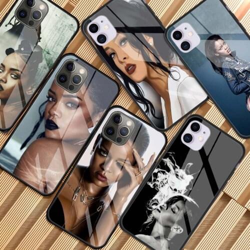 Singer Rihannas Tempered Glass Phone Case for iPhone 11 12 Pro XR X 7 8 XS Max 6 6S Plus SE 2020 Cover Shell Coque Capa