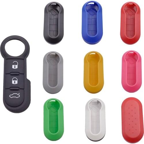 Cocolockey Remote Flip Key Shell Case Car Key Pad for Fiat 500 Panda Punto Bravo Replacement Key Case 3 Button Rubber Button Pad