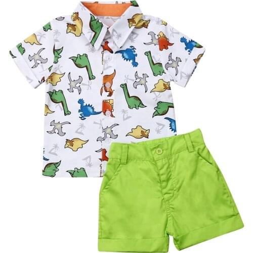 1-5Y Summer Kids Baby Boy Short Sleeve Cartoon Dinosaur T-shirt Tops Shorts Pant Bottom 2PCS Clothing Set
