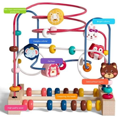 Kids Wooden Fruit Bead Maze Activity Wooden Activity Cube Multifunctional Abacus Ead Maze Shape Sorter Educational Toy