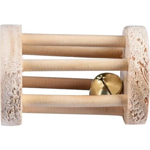 Hamster Chew Toys Cute Natural Wooden Rabbits Toys Pine Bell Roller Chew Toys For Guinea Pigs Rat Small Pet Molars Supplies