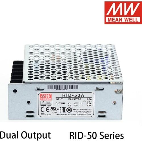 Mean Well RID-50 Series RID-50A 5V 6A 12V 2A RID-50B 5V 4A 24V 1.4A 54W Dual Output Switching Power Supply Meanwell LED Driver