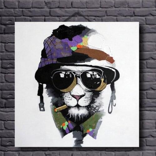 Big Lion Oil Painting for Living Room Wall Decorative Hand Painted Oil Canvas Painting Abstract Animal Picture Wall Art Unframed